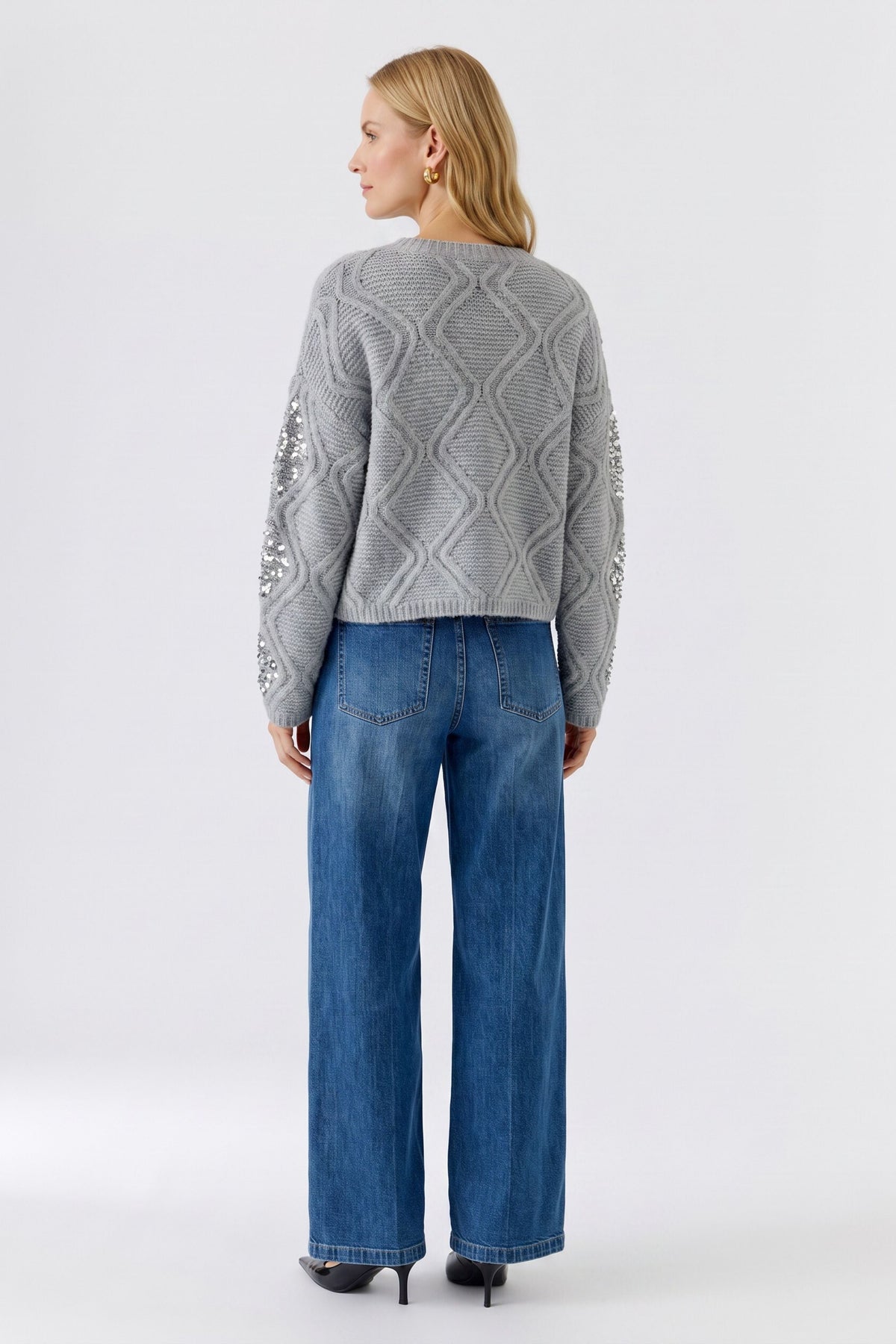 Oui River Stone grey jumper – back model view