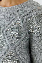 Oui River Stone grey sequin jumper – embellished knit detail