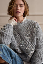 Oui River Stone sequin knit jumper – styled close-up view