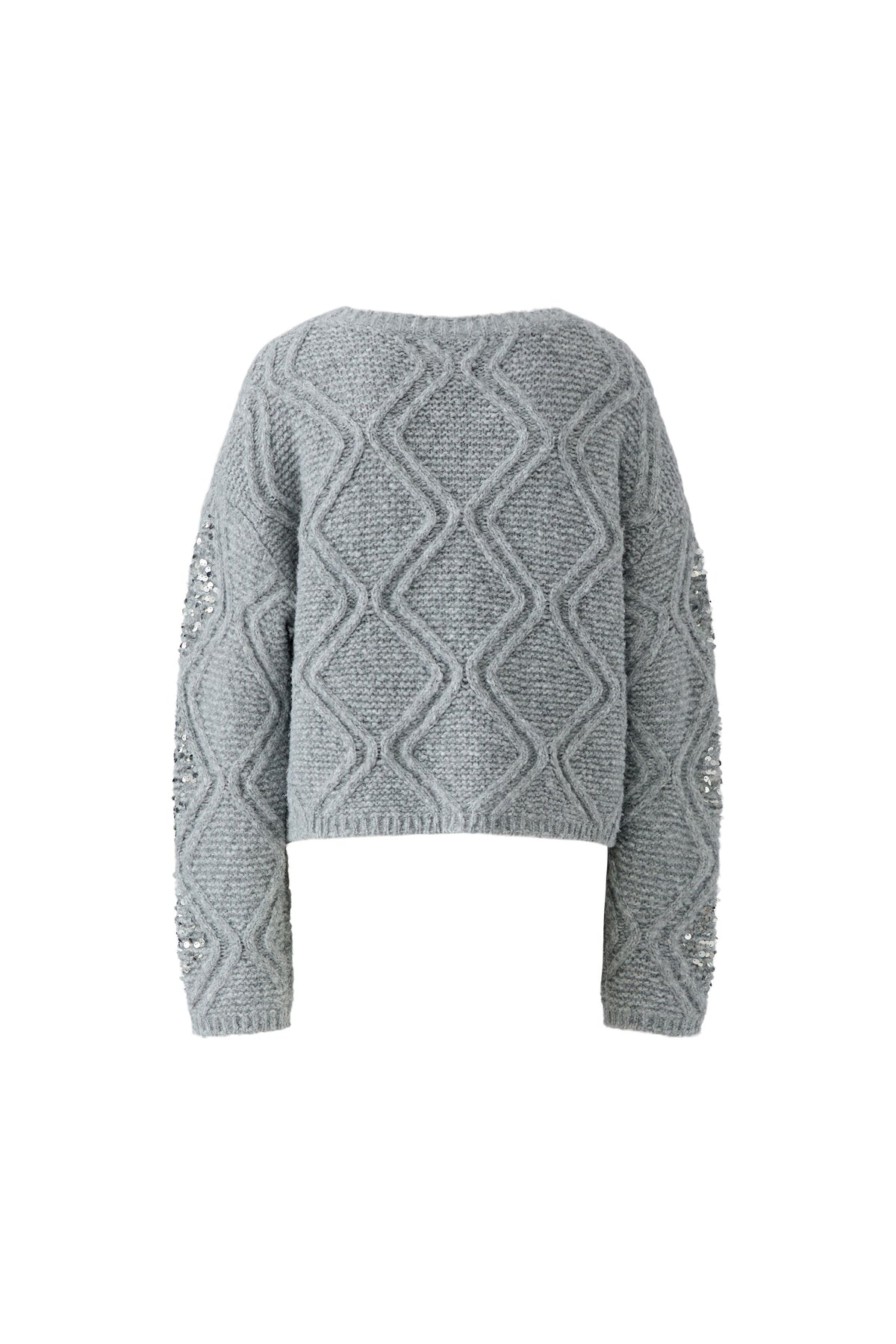 Oui River Stone grey cable knit jumper – product-only back view