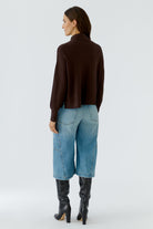 Oui Chocolate Torte brown turtleneck jumper – back model view