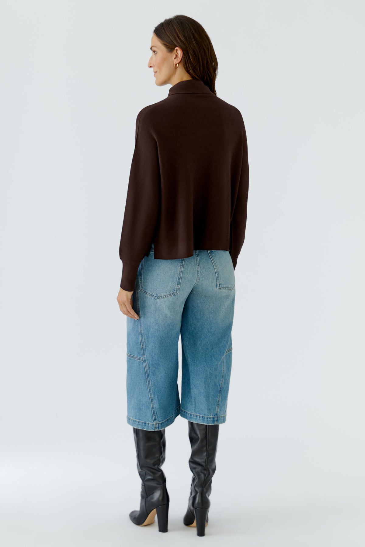 Oui Chocolate Torte brown turtleneck jumper – back model view