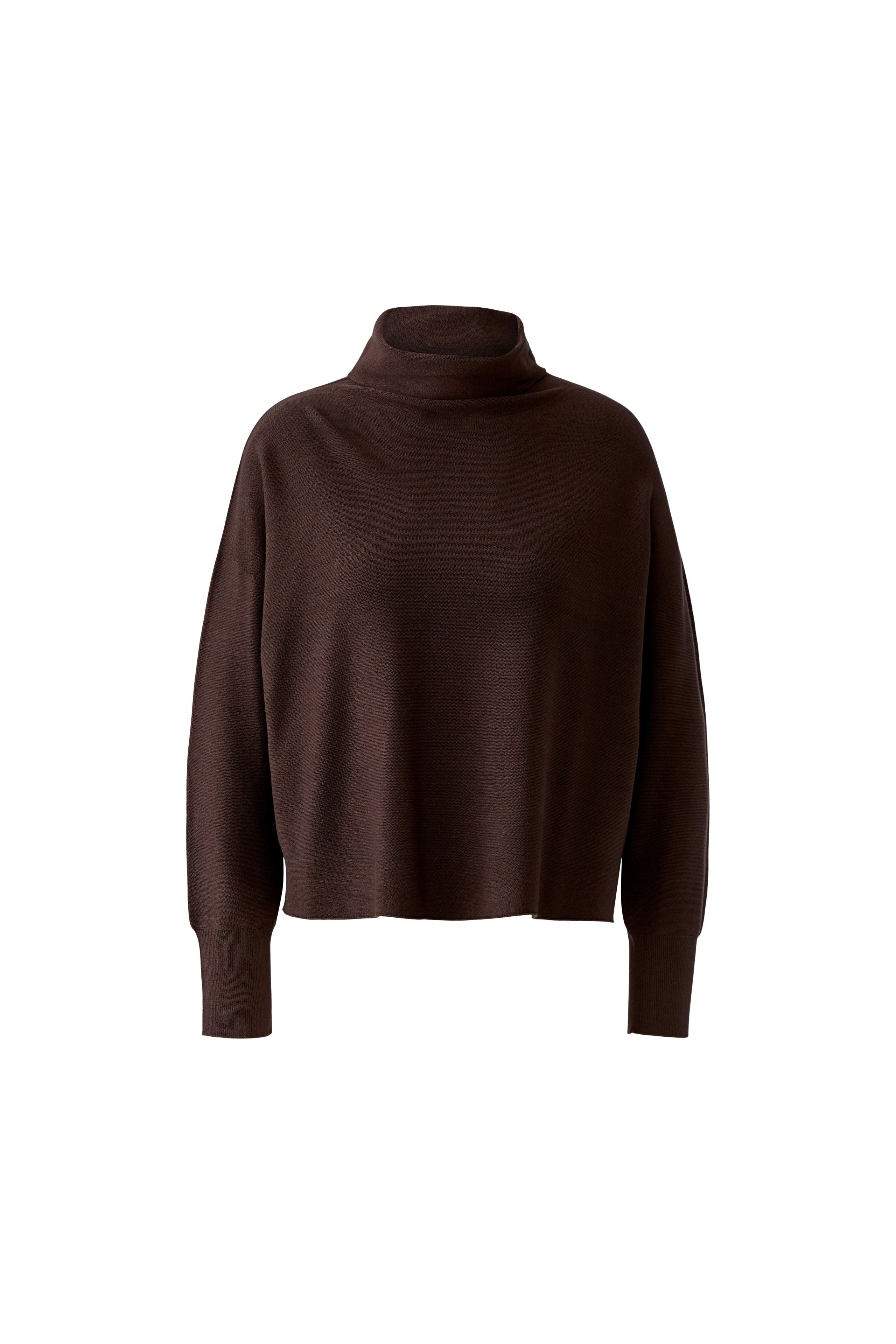 Oui Chocolate Torte brown fine knit turtleneck jumper – angled product view
