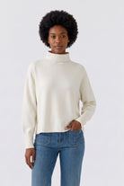 Oui Off White fine knit turtleneck jumper – front model view