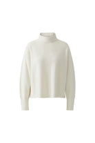 Oui Off White fine knit turtleneck jumper with ribbed cuffs – product front view