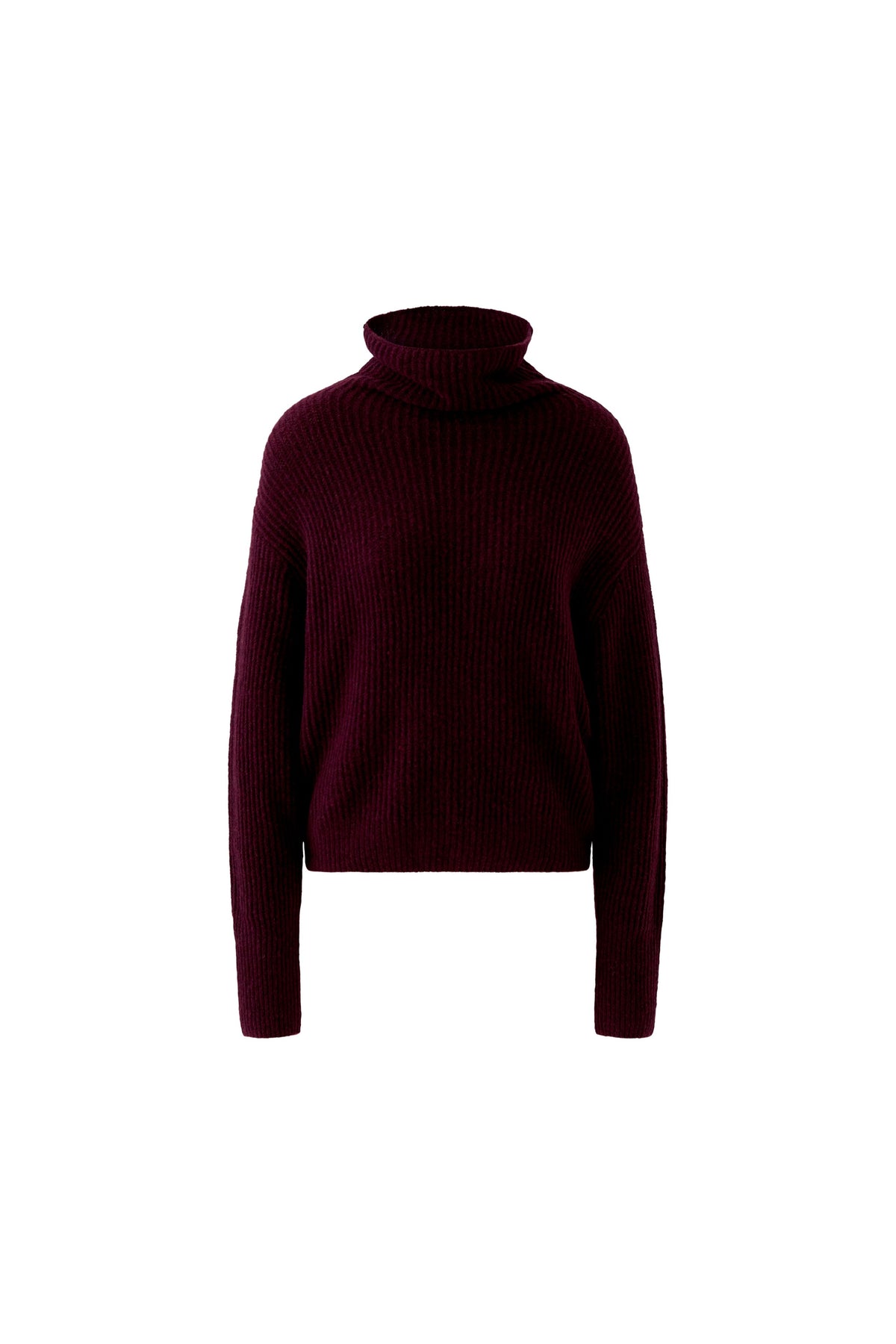 Oui burgundy cropped wool blend roll neck jumper – product front view
