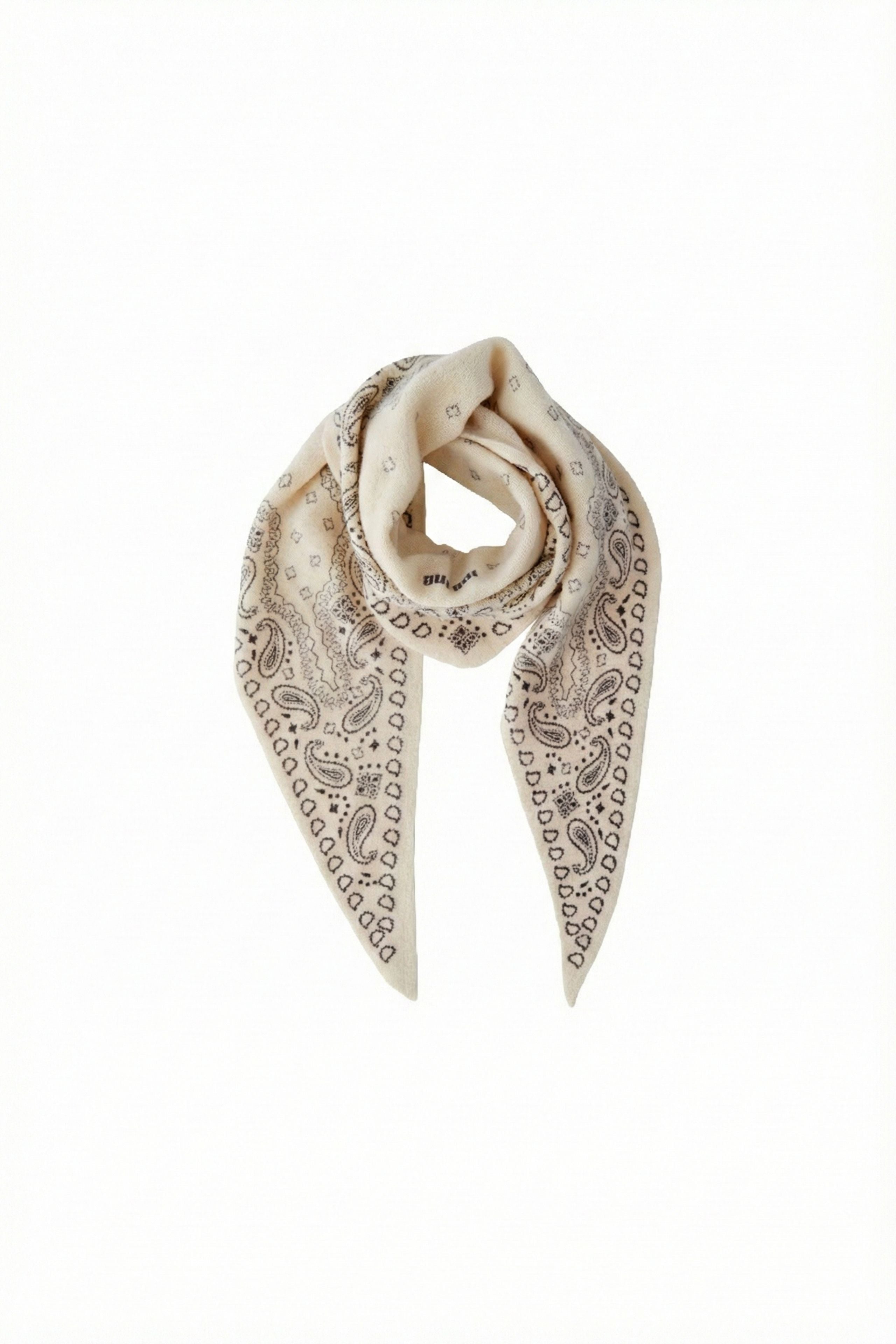 Oui off-white paisley print triangle scarf – styled around the neck