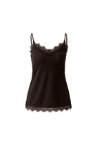 Oui brown V-neck lace camisole with adjustable straps and scalloped hem – product view