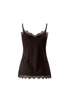 oui brown lace trim V-neck cami top with adjustable straps – product front view