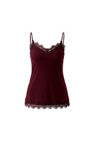 Oui burgundy V-neck lace camisole with scalloped hem – product view