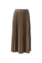 Oui brown pleated midi skirt with elasticated waistband – product front view