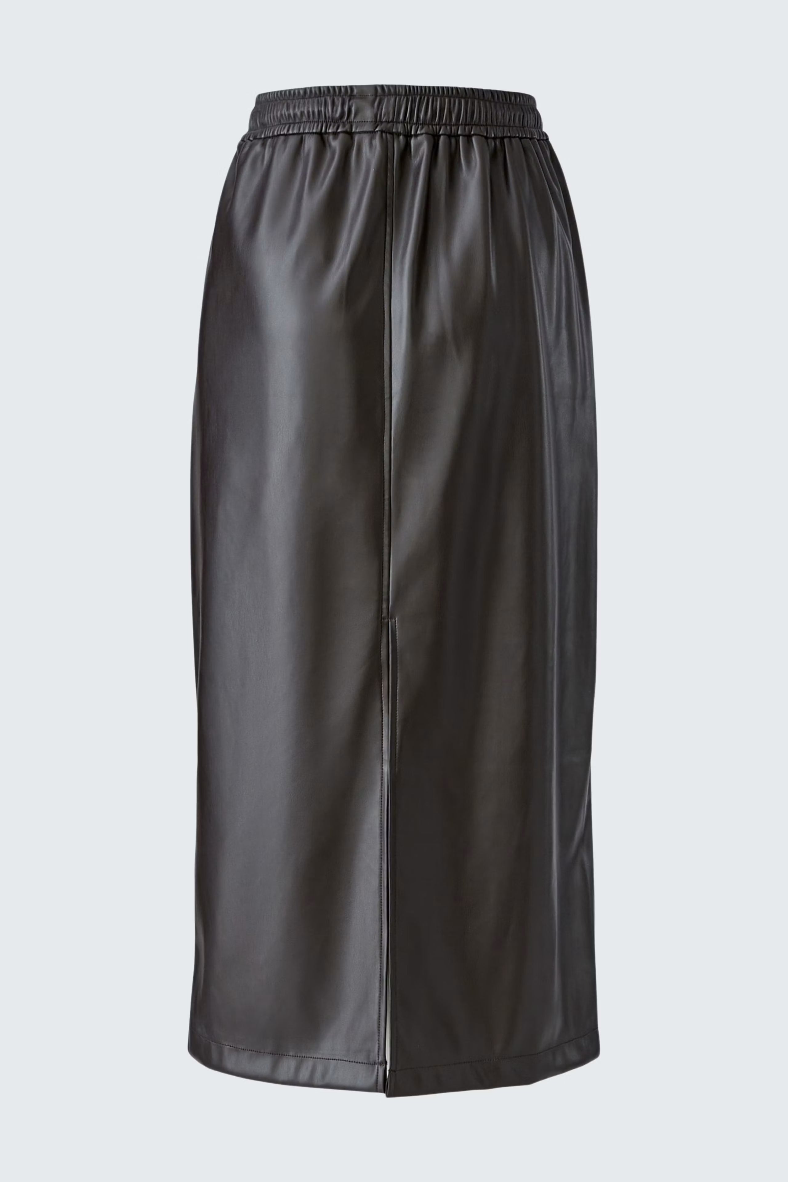 Oui brown leather-look skirt showing long straight silhouette – detail view