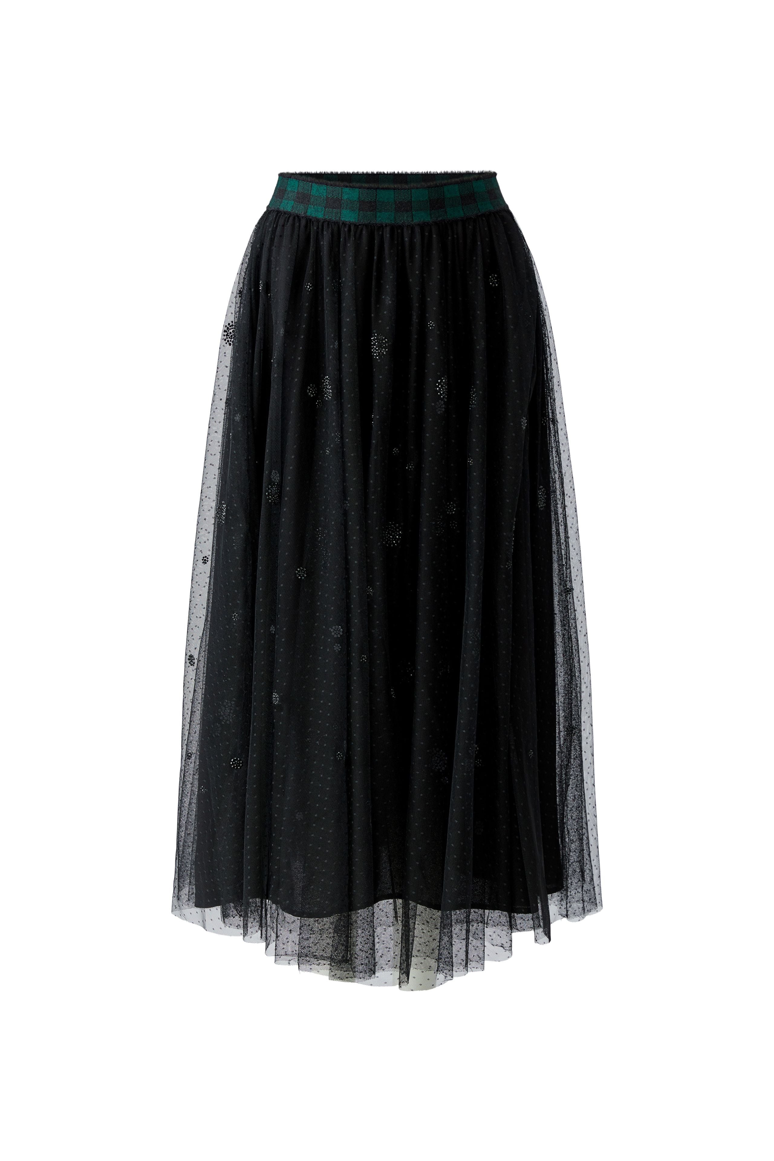 Oui black embellished tulle midi skirt – product front view