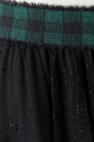 Oui black embellished tulle skirt with check waistband – close-up detail