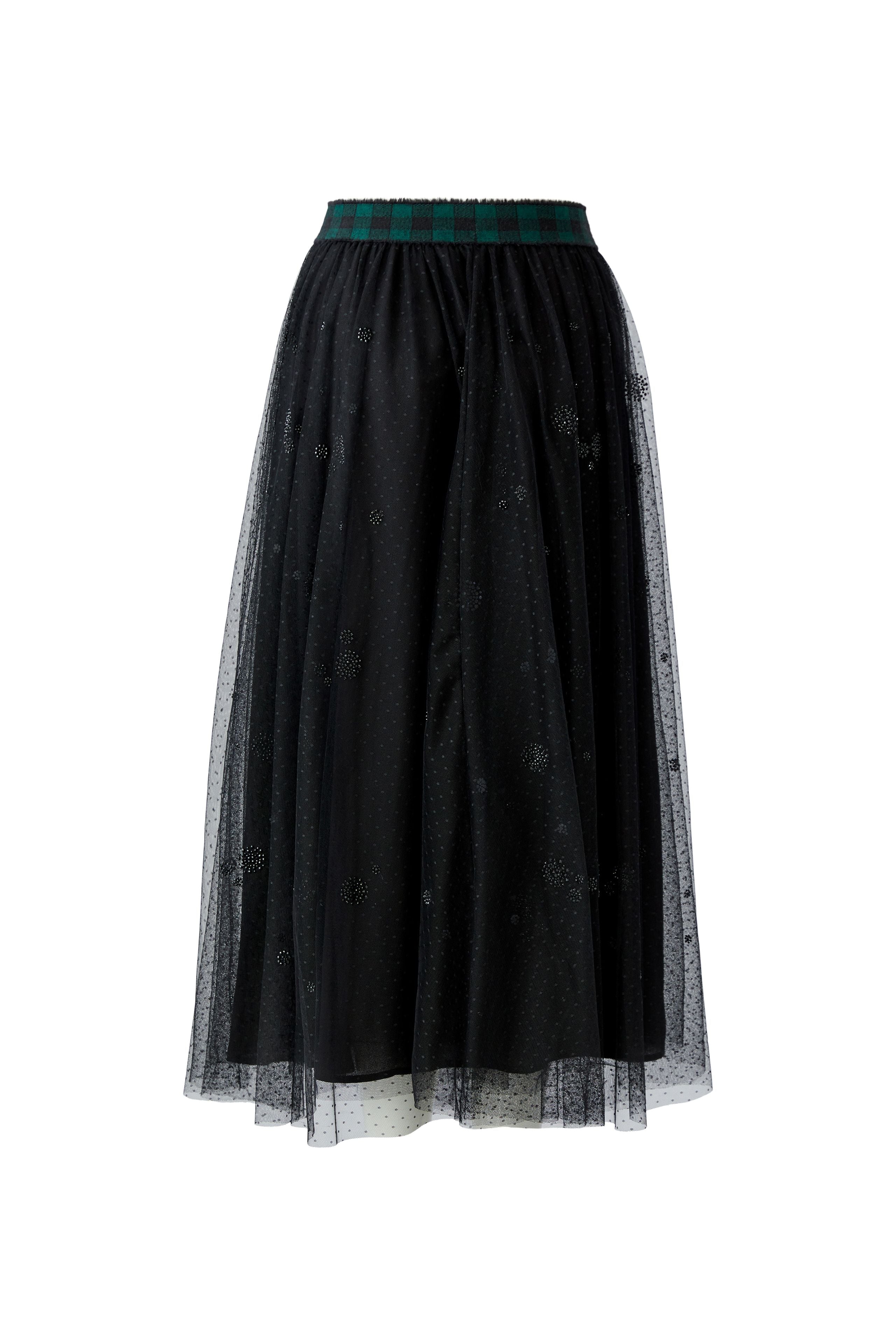 Oui black embellished tulle midi skirt – product back view