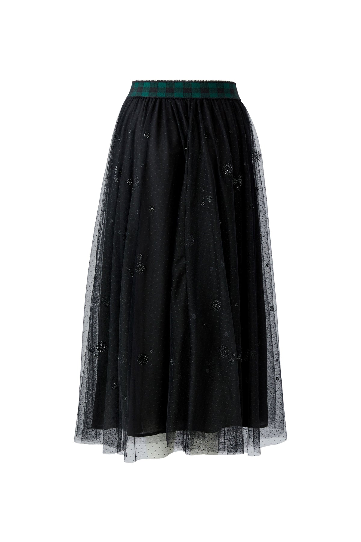 Oui black embellished tulle midi skirt – product back view