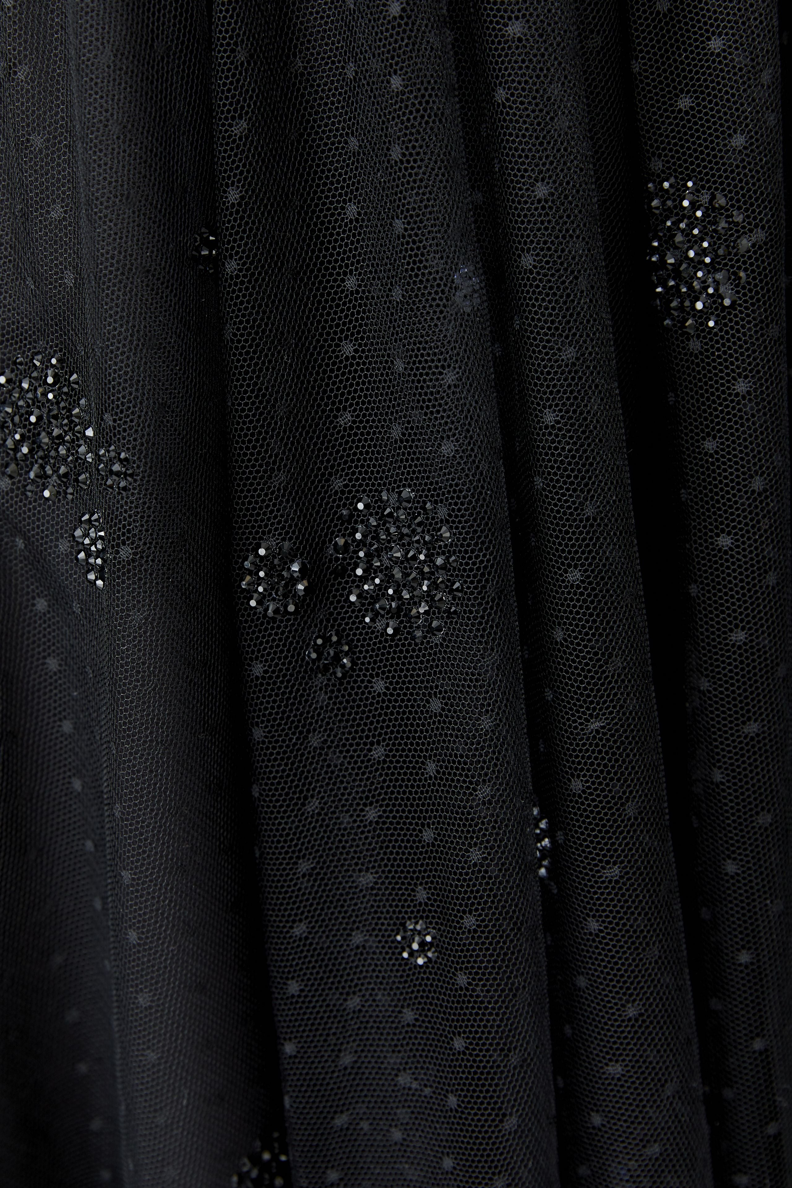 Oui black tulle midi skirt with sparkling stone embellishment – close-up