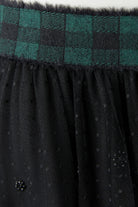 Oui black tulle skirt with green and black check waistband – detail view