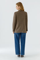 Oui brown micro-check blazer with relaxed tailoring and long sleeves – back model view