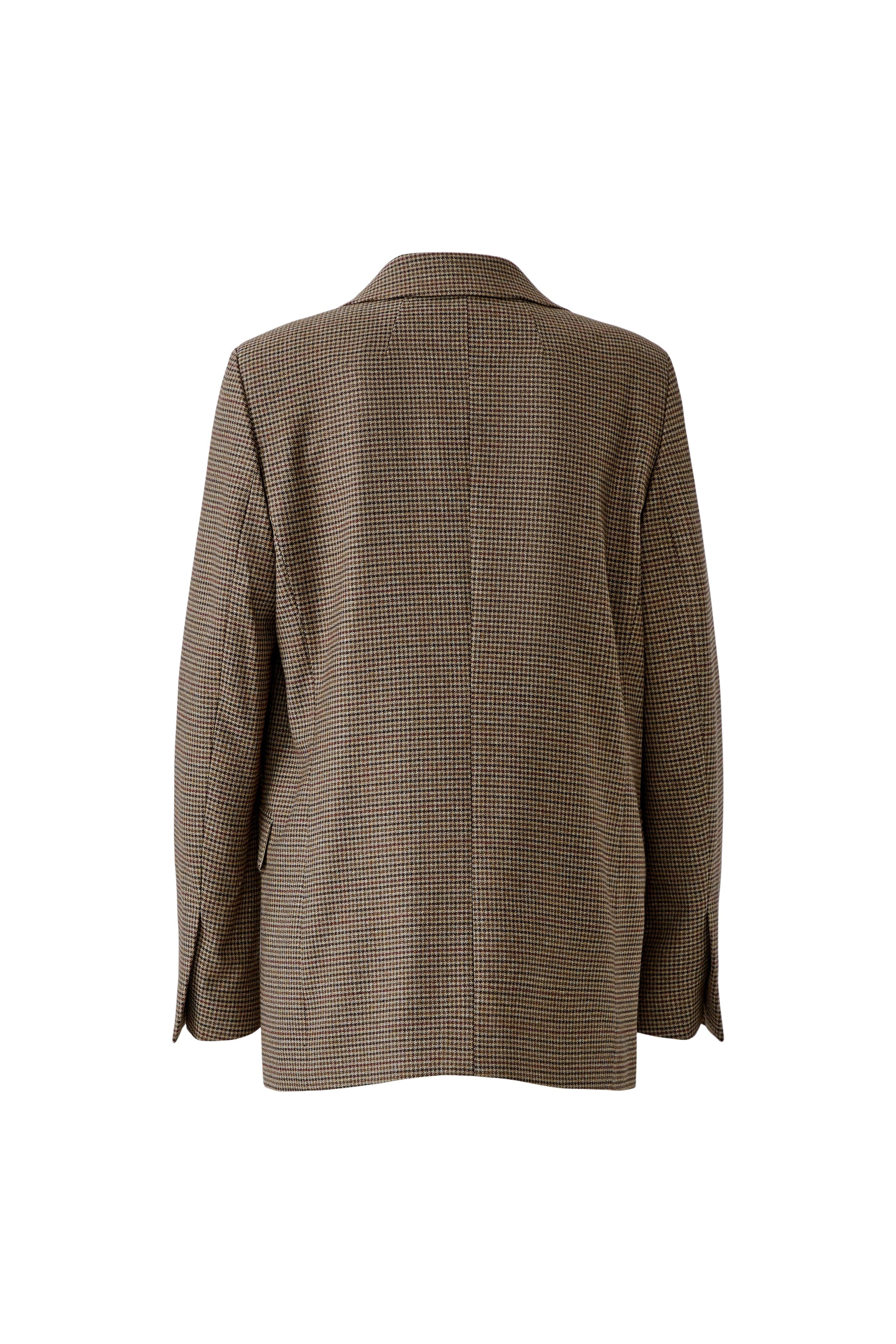 Oui brown micro-check oversized blazer showing straight hem and back tailoring – rear product view