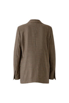 Oui brown micro-check oversized blazer showing straight hem and back tailoring – rear product view