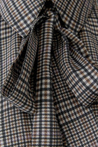 oui brown check blouse with detachable bow tie – close-up detail
