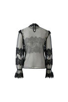 Oui black sheer lace long sleeve top with scalloped cuffs – product back view