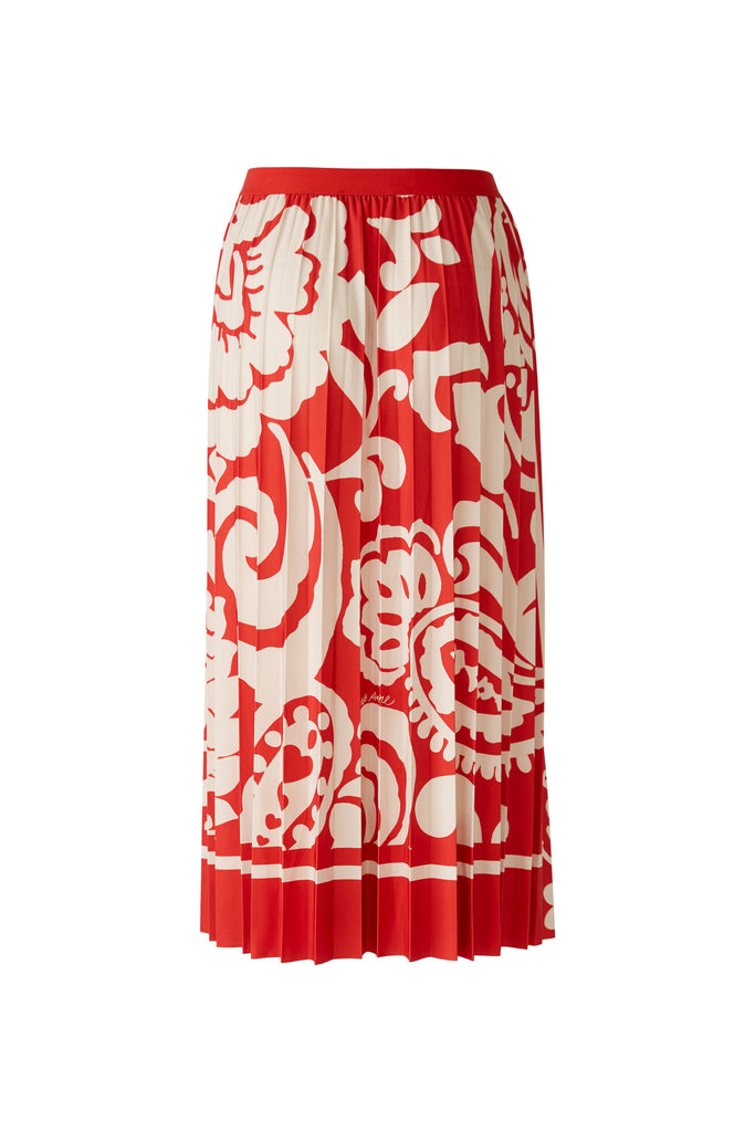 Oui Red/Cream Tropical Floral Print Pleated Midi Skirt Back 