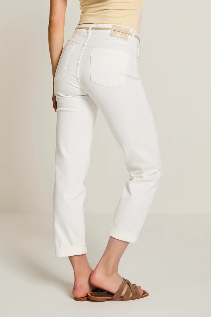 Para Mi Bobby off white slim leg jeans back view with patch pockets