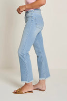 Para Mi Mila Mini Flare Jeans side view showing mini flare and frayed hem