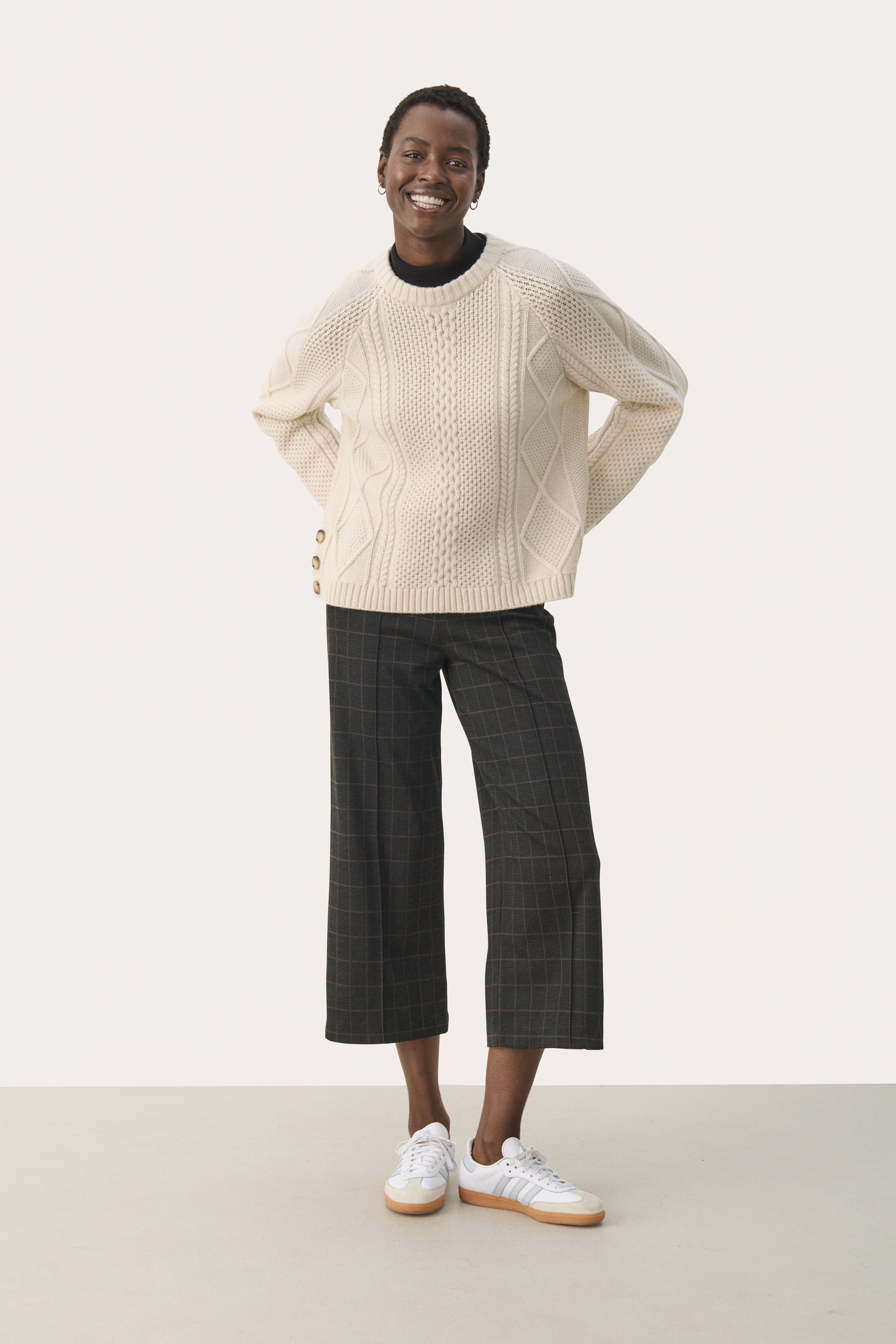 Part Two Lisan Check Print Culotte Trousers In Grey Check