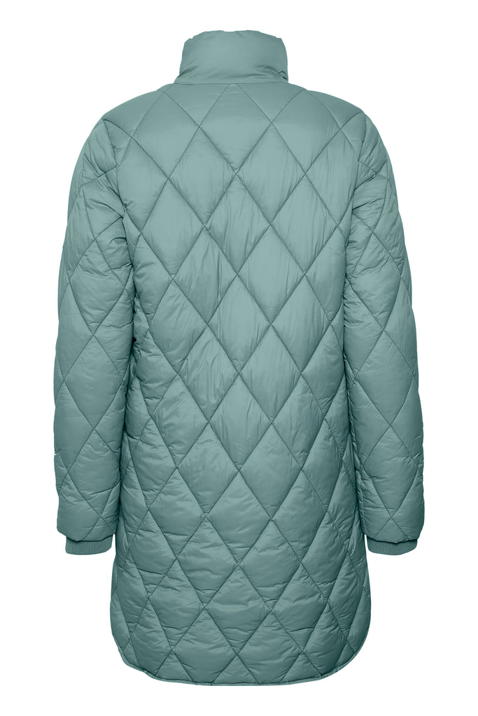 Part Two Long Quilted Coat In Sea Green - Back