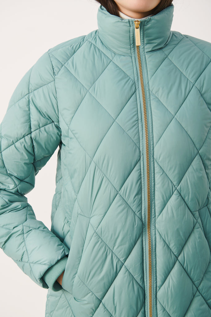 Part Two Long Quilted Funnel Neck Coat - Sea Green