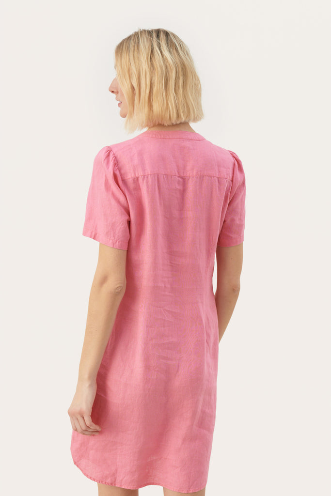 Part Two Aminaise Pink Short Sleeve Linen Dress - Back