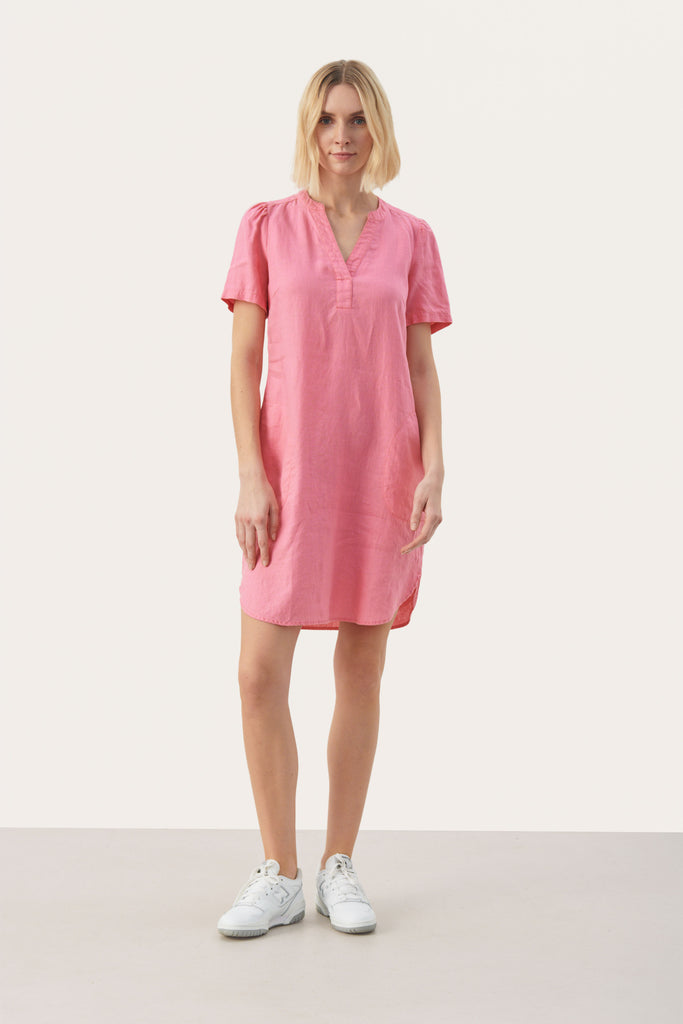 Part Two Aminaise Pink Short Sleeve Linen Dress
