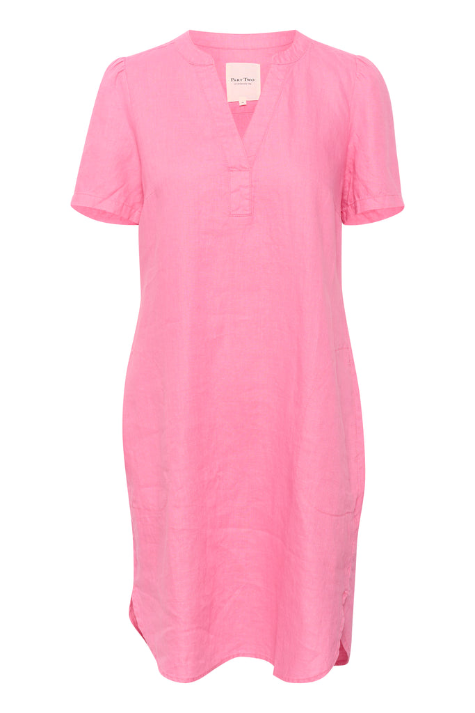 Part Two Aminaise Short Sleeve Linen Dress in Pale Pink