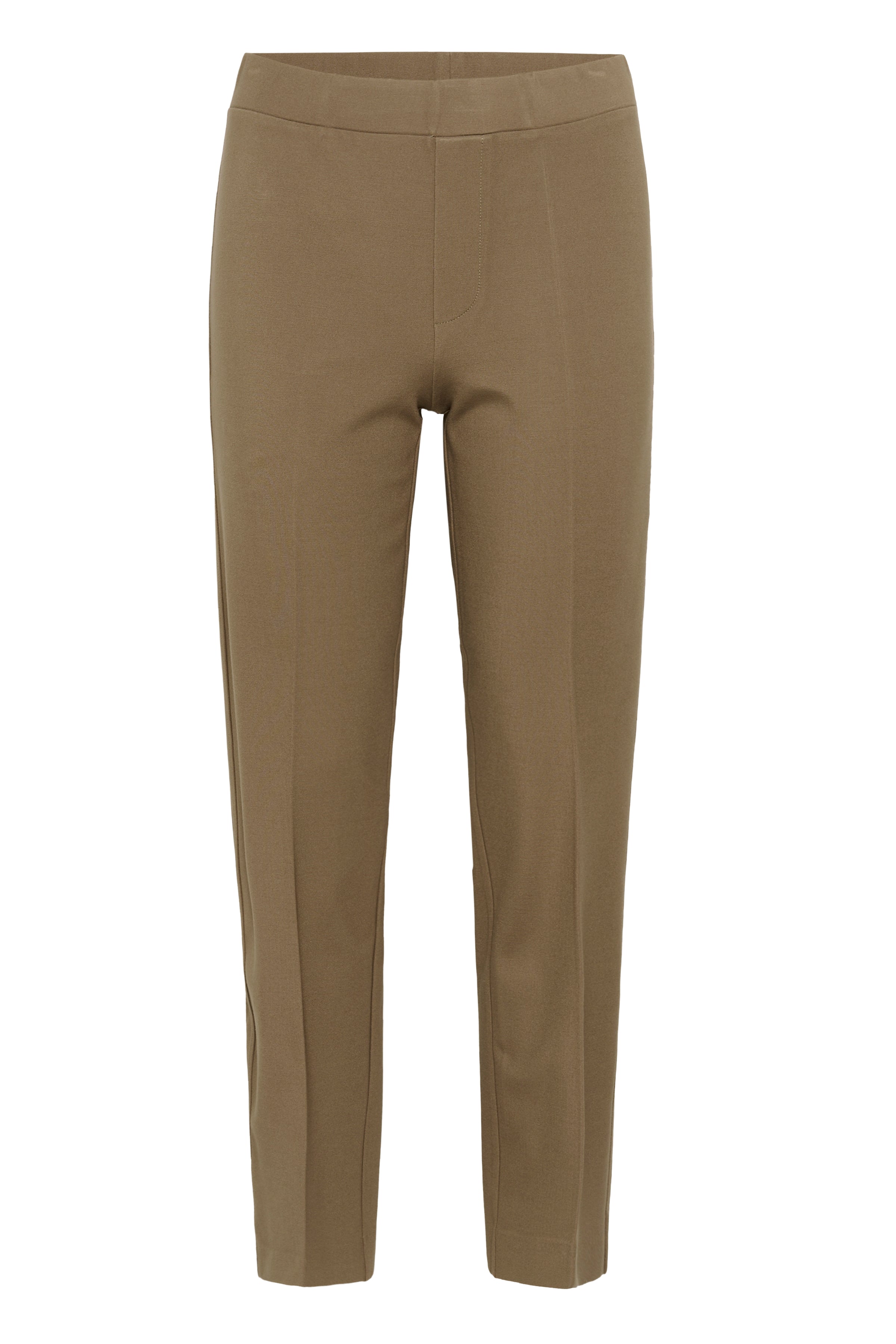 Part Two taupe straight leg jersey trousers front view