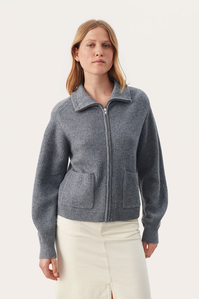 Part Two Candace Grey Wool Zip Up Cardigan