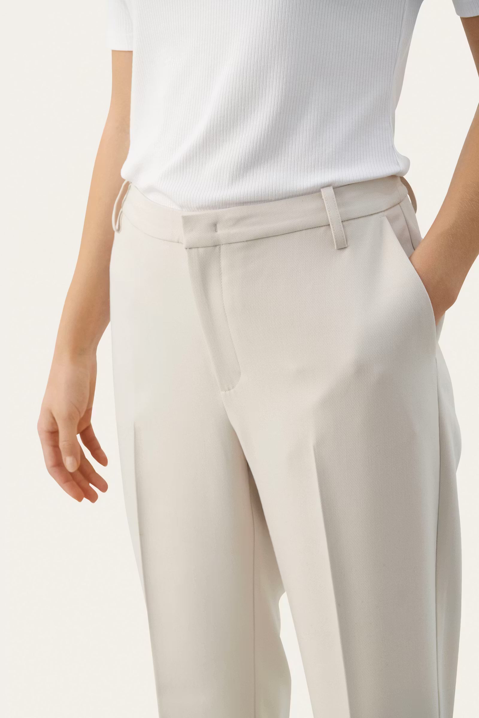 Part Two Birdie neutral tailored trousers waistband detail