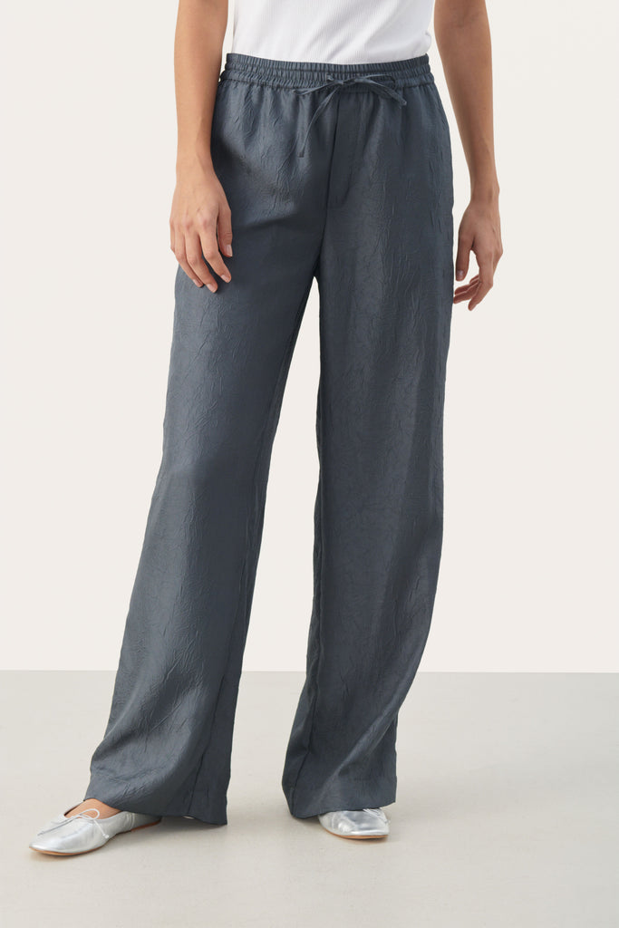 Part Two Evalda Shiny Crinkle Look Casual Trousers In Grey