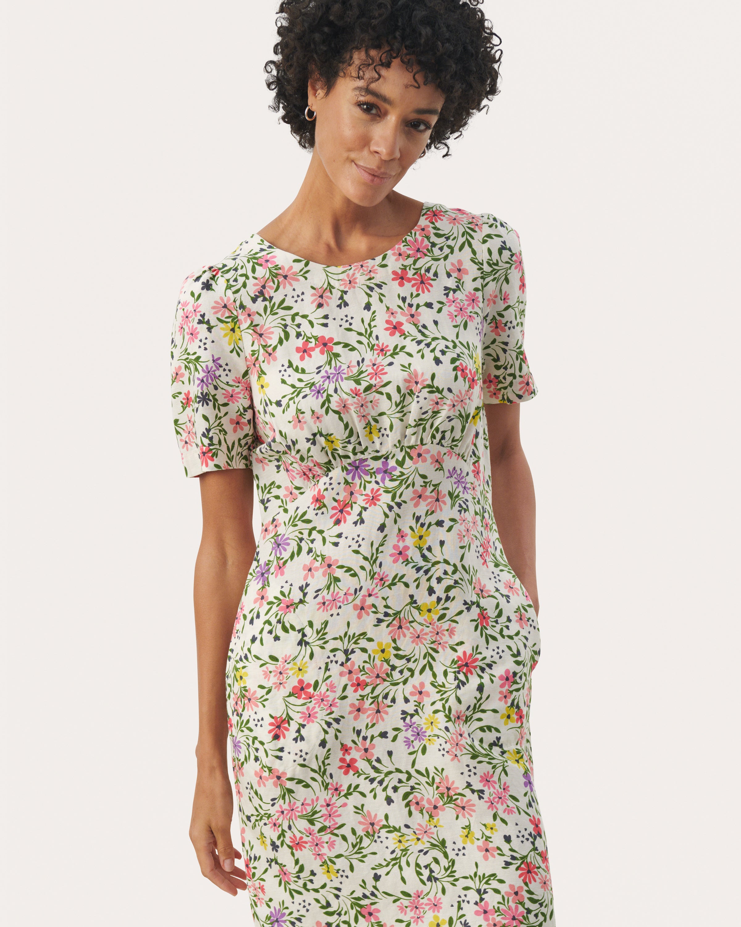 Part Two Elsine Short Floral Print Linen Blend Dress