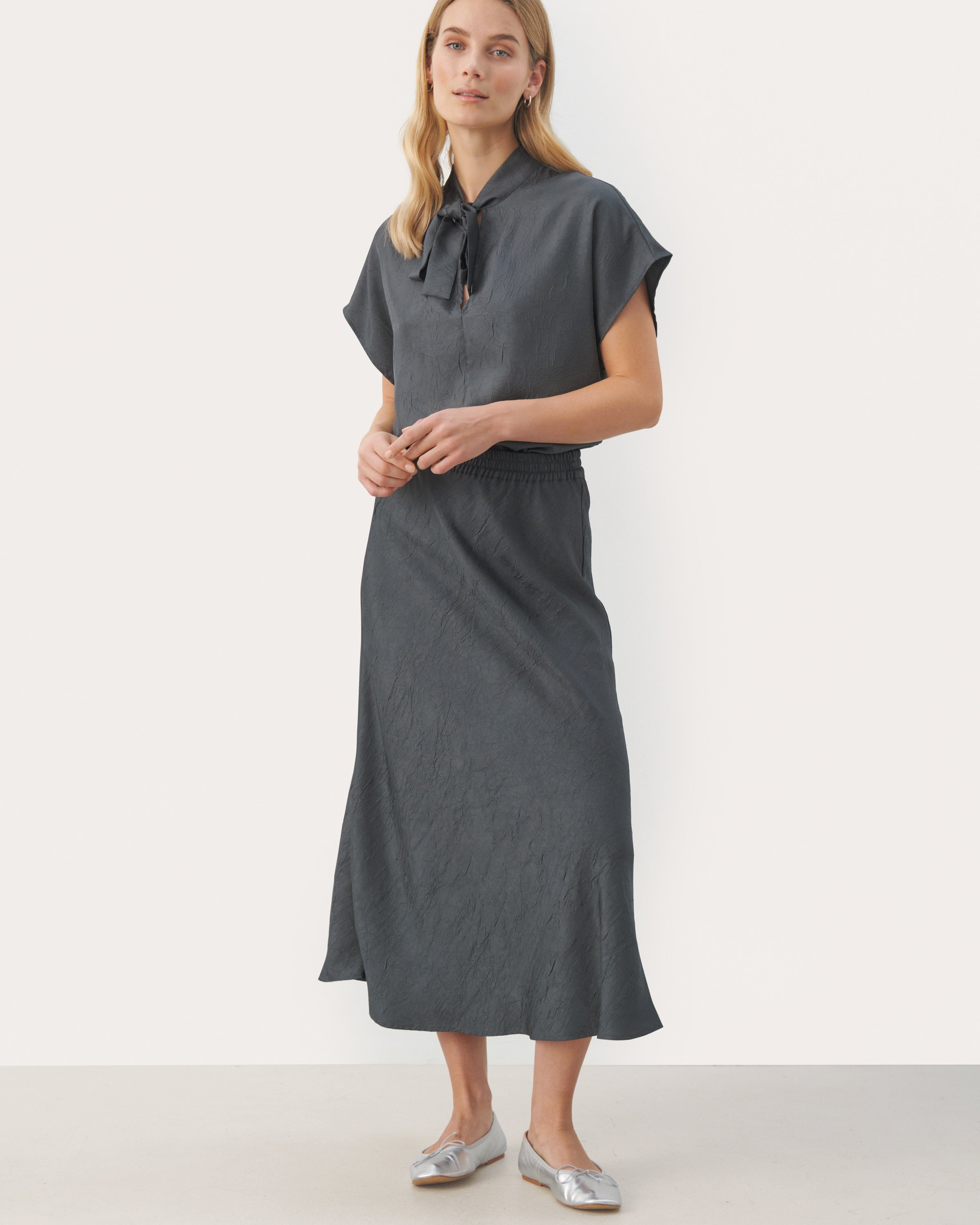 Part Two Ejsa A-line Midi Skirt In Pweter grey
