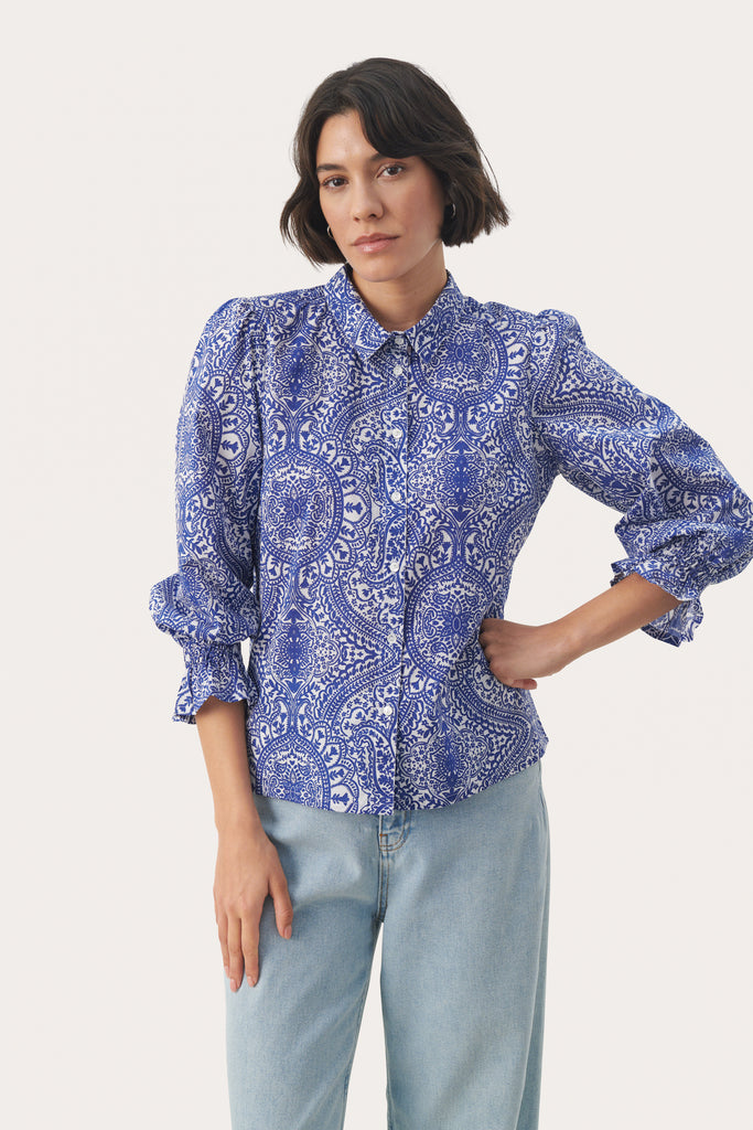 Part Two Nevin Ultramarine Print Shirt With 3/4 Sleeves