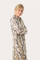 Part Two Lamiya Long Sleeve Snake Print Midi Dress