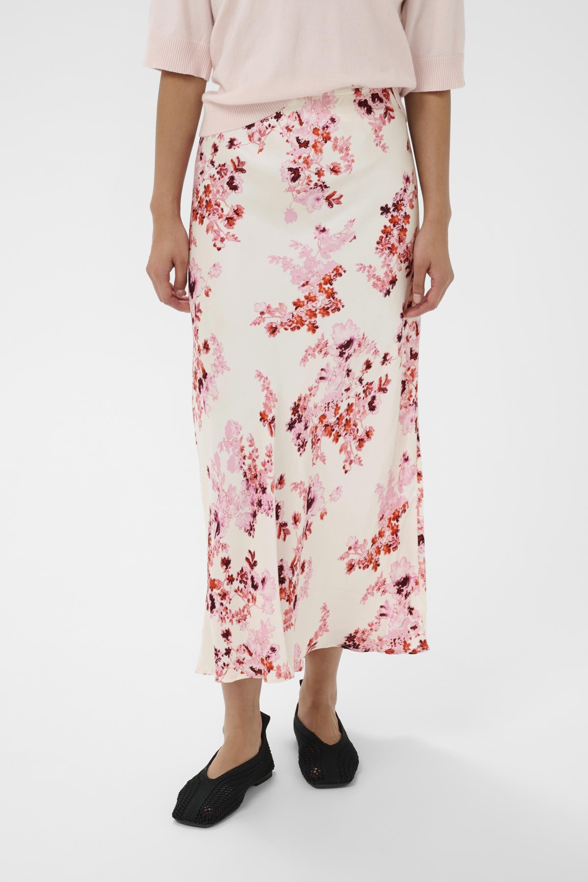 Part Two floral midi skirt close up soft pink print