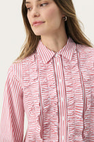 Part Two Pranvera Red Striped Long Sleeve Ruffle Shirt