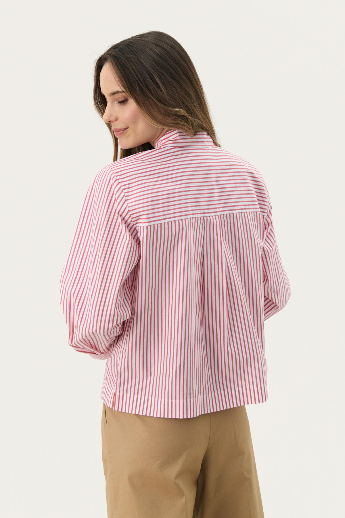 Part Two Pranvera Red Striped Ruffle Shirt From The Back 