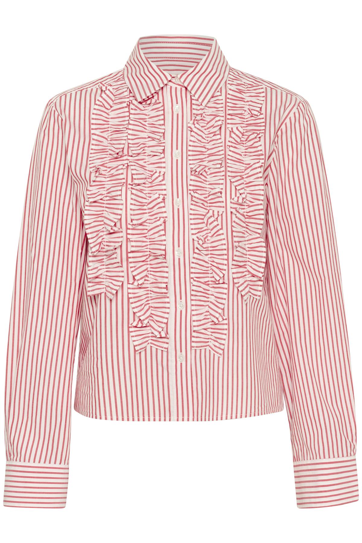 Part Two Pranvera Red Striped Womens Ruffles Shirt