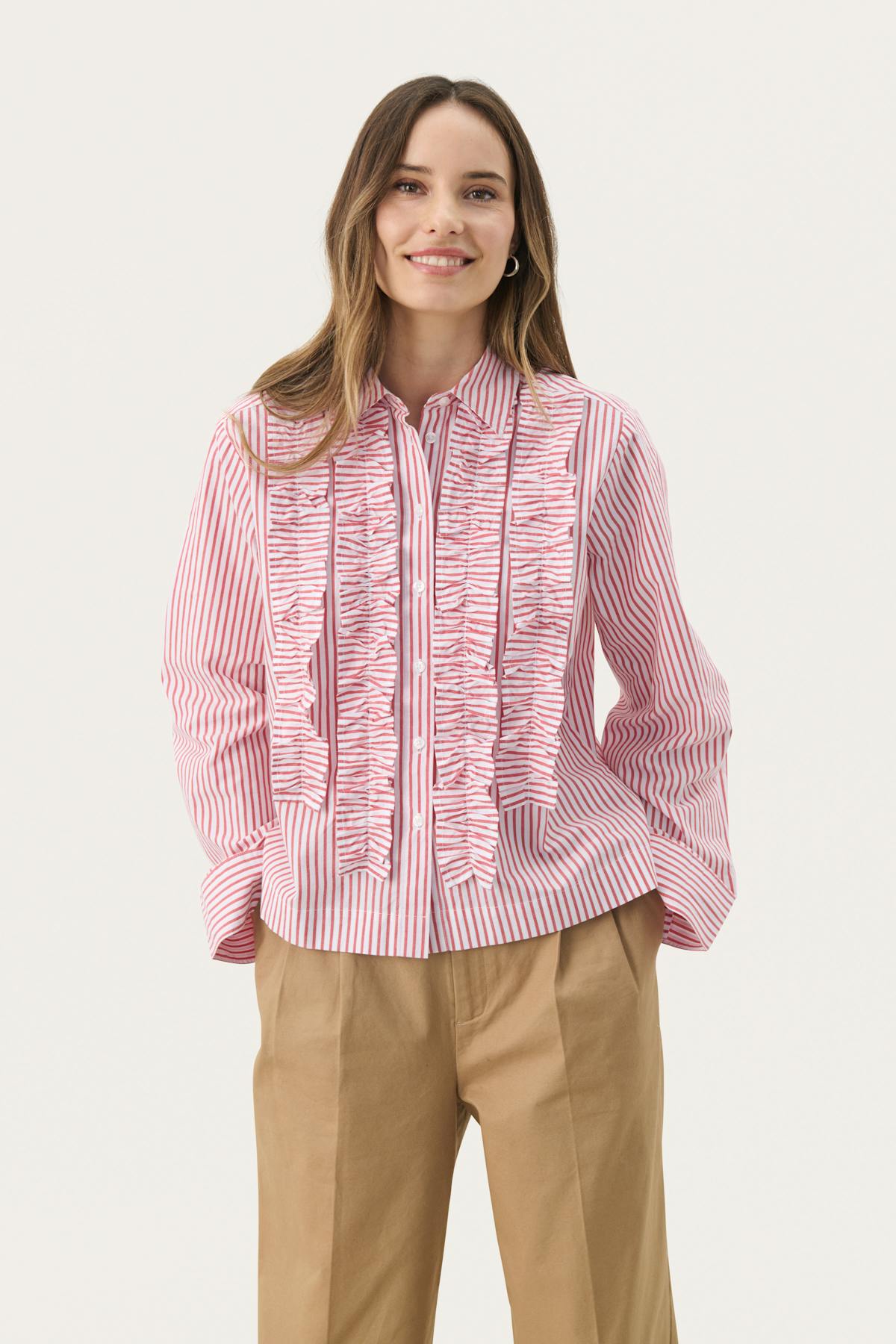 Part Two Pranvera Red Striped Ruffle Shirt