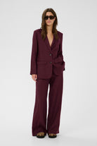 Part Two Ninnes burgundy wide leg linen trousers relaxed fit linen trousers women